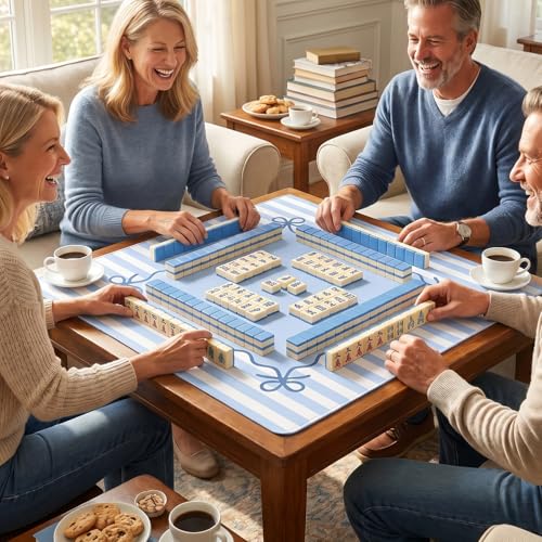 Light Blue Mahjong Mat (32.5” x 32.5”) with Carrying Bag Non Slip Noise Reduction Gaming Mat Rubber Mahjong Table Cover Accessoriesfor Poker Board Games Dominoes - color: Blue