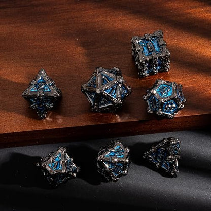 Metal Skull Dice Set with Skull Bag,7PCS Polyhedral Metal Dice Set for DND Role Playing Games(Black Nickel Blue) - color: Skull Black Nickel Blue