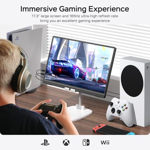MNN 17.3" QHD 165Hz USB-C HDMI Gaming Monitor | 17.3" QHD 165Hz IPS 100% sRGB, USB-C/HDMI, kickstand, slim metal, travel gaming for PC/Phone/PS5/Xbox. - size: 17.3" 2.5K