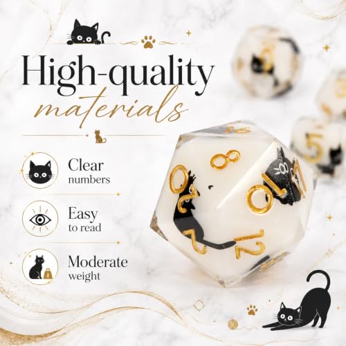 Metal Dice Set DND 7pcs with Gift Box - RPG Gift for Gamers(Cat) | Elegant gift box included, making it the ultimate present for roleplaying tabletop gamers and D&D enthusiasts - color: Cat