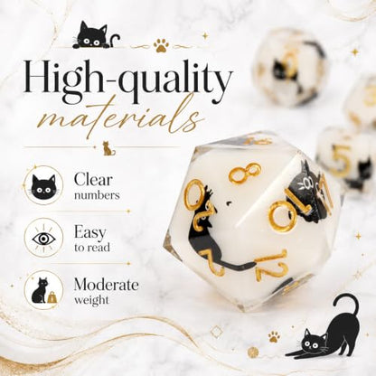 Metal Dice Set DND 7pcs with Gift Box - RPG Gift for Gamers(Cat) | Elegant gift box included, making it the ultimate present for roleplaying tabletop gamers and D&D enthusiasts - color: Cat