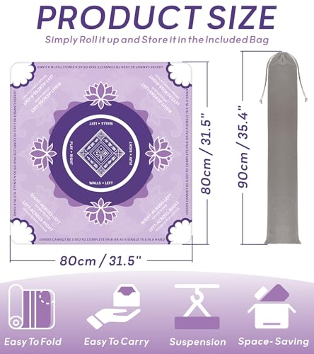 Mahjong Mat for Table, American Mahjong Mat(Purple) | 31.5" x 31.5",Anti-Slip, Noise-Reducing Gaming Mat for Mahjong/Poker/Board Games/Card Games/Dominoes - color: Purple