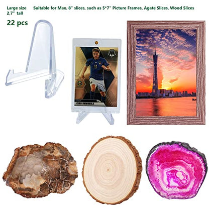 LRANFOW Thickened Acrylic Card Stands Mini Easel Holder, Sports Card Stands, Trading Graded Card Stand for Displaying Pocket Graded Card Challenge Medals Casino Chips, 22 Pack 2.7 Inch Tall Clear - size: 22 PCS / 2.7"