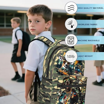 Wild Duck Camo Backpacks for Girls Boys Elementary Middle School Bookbag Kids Fish Deer Hunter Animals School Backpack Travel Daypack Students Back Pack - color: Hunter Animals