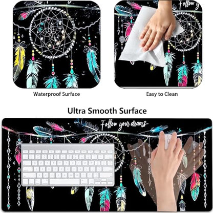 Large Gaming Mouse Pad+ Keyboard Wrist Rest Set, Ergonomics Memory Foam Mouse Mat Wrist Rest Support for Home Office, Waterproof Extended Mousepad 31.5x11.8in, Dream Catcher Black Desk Pad - color: Yvb-mousepad-9-f-167