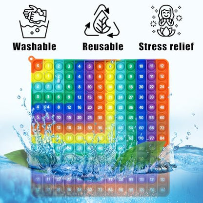 PETBSNVB Multiplication 12x12, Addition 1-12, Math Fidget Popper, Learn Multiplication, Addition with Pop Fidget Toy, Learning Tools for Students and Children, Bubble Sensory Rainbow (Rainbow-Red)