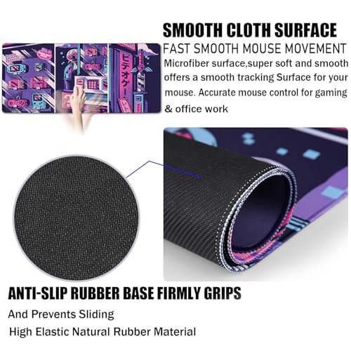 Japanese Comic Large Gaming Mouse Pad with Stitched Edges, Durable Non-Slip Natural Rubber Base, (31.5X15.7 Inch) Waterproof Laptop Pad Mat for Esports Pros/Gamer/Desktop/Office/Home - color: Comic