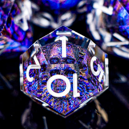 DND Skull Dice Set 7PCS Necromancer Polyhedral Dice for Dungeons Dragons RPG Role Playing Game, Resin Sharp Edged D and D Dice with Gift Box D6 D8 D10 D12 D20 (Blue-Violet) - color: Blue Purple&silver