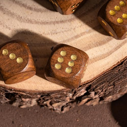 10PCS 6 Sided Dice Set 16mm Wooden D6 Game Dice for DND Board Games | Leather Storage Bag, DM Gift, for Dungeons and Dragons Role Playing Games - color: D6-brown G