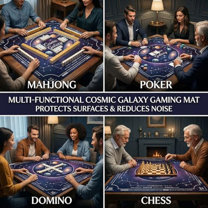 Mahjong Mat for Table - 32.3 Inch Waterproof & Non-Slip PU Velvet Surface, Lightweight No Crease No Odor Design for Noise Reduction,Includes Printed Rules (Galaxy) - color: Galaxy
