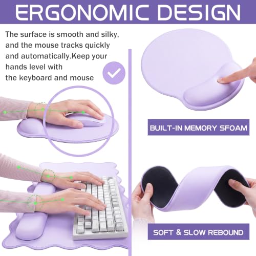 Sabary Scalloped Desk Mat Keyboard Mouse Pad Set Purple Large Cute Aesthetic Preppy Table Mat Keyboard Wrist Rest Mouse Pad with Wrist Rest Coaster Ergonomic Non-Slip Waterproof Gaming Desk - color: Purple, size: 35.5 x 15.7 Inch