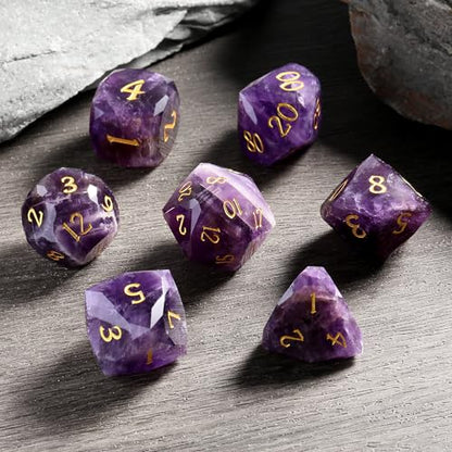 DNDND Amethyst Multifacted D&D Dice Set with Gift Case for Dungeons and Dragons Tabletop Gaming, Collectors(Amethyst) - color: Amethyst