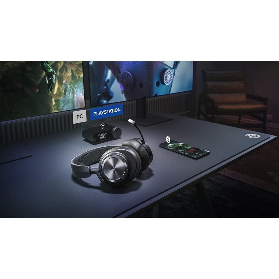 SteelSeries Arctis Nova Pro Wireless Multi-System Gaming Headset - Premium Hi-Fi Drivers - Active Noise Cancellation - Infinity Power System - Stealth Retractable Mic - PC, PS5/PS4, Switch, Mobile - color: Black, style: PC