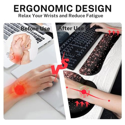 Britimes Rose Gold Pink Keyboard Mouse Pad Set Black Golden 4in1 Large Mousepad+Keyboard Wrist Rest+Mouse Wrist Rest+Coaster Ergonomic Design for Home Office Computer 35.4x15.7 inches - color: Rose Gold Pink