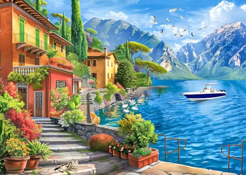 1000 Piece Puzzle for Adults - Seashore Village Puzzles for Adults 1000 Pieces, Letters on Back, Seaside Scene Jigsaw Puzzle, Challenging Puzzles for Teens Seniors - 27.6 x 19.7 inches - color: Seashore Village