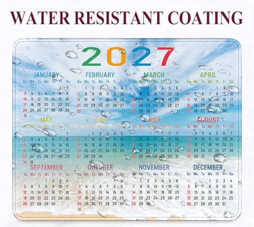 2027 Beach Calendar Mouse Pad, Suitable for Office and Gaming Scenarios | High Density Smooth Surface, Anti Slip Rubber Bottom Stable And Not Displaced, Exquisite Lock Edge Wear-Resistant And Durable - color: Beach Calendar