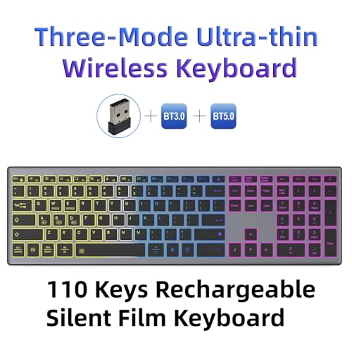 Cuifati 110 Keys RGB Backlit Wireless Keyboard with 7-Color Customizable Lighting and Silent Scissor Switches