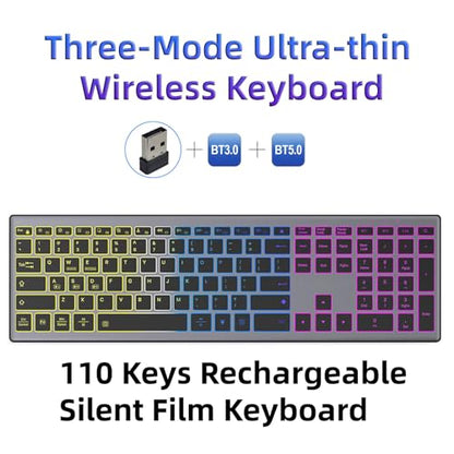 Cuifati 110 Keys RGB Backlit Wireless Keyboard with 7-Color Customizable Lighting and Silent Scissor Switches