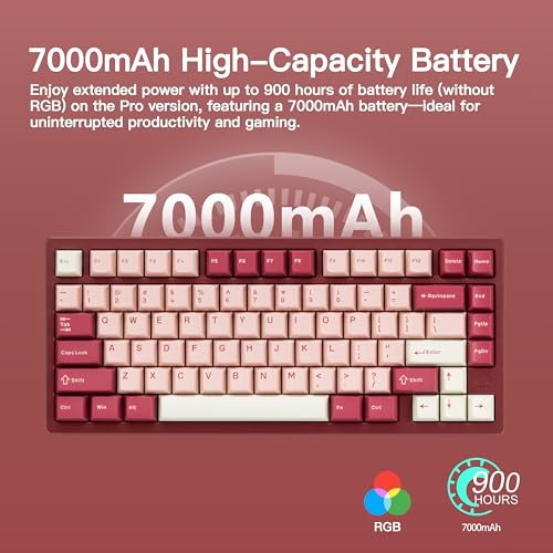 KEEBMONKEY WOBKEY Rainy 75 CNC Aluminum HMX/JWK/Cocoa Switches Triple-Mode Connectivity Mechanical Keyboard with Superior Acoustics, RGB/FR4/Silver SUS304/7000mAh/Cocoa Switch (Pro - Red Velvet) - style: Pro - Red Velvet