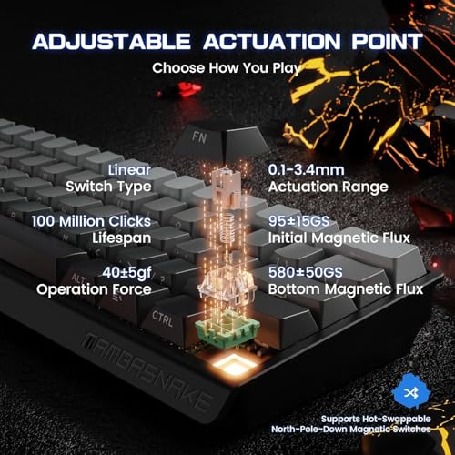 ATTACK SHARK MAMBASNAKE X60 HE Wireless 8K Mechanical RT Keyboard-Moonlight | Tri Mode-2.4Ghz/BT/Wired,Hall Effect Magnetic Switch,RGB Backlight,0.01mm Accuracy,4000 mAh battery,Web Driver for PC Win Mac - color: Moonlight, size: Keyboard