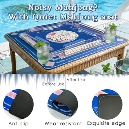 GUJYUYIF166Pcs American Mahjong Tiles Set with Mat, Racks and Accessories - color: Blue