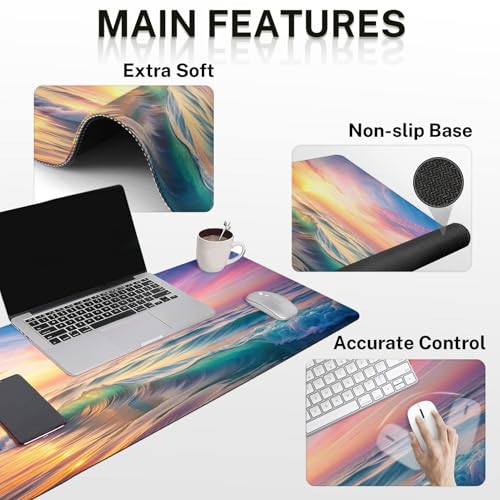 Britimes Sunset Beach Keyboard Mouse Pad Set 4in1 Large Mousepad+Keyboard Wrist Rest+Mouse Wrist Rest+Coaster Set with Ergonomic Design for Home Office Computer 35.4x15.7 inches - color: Sunset Beach