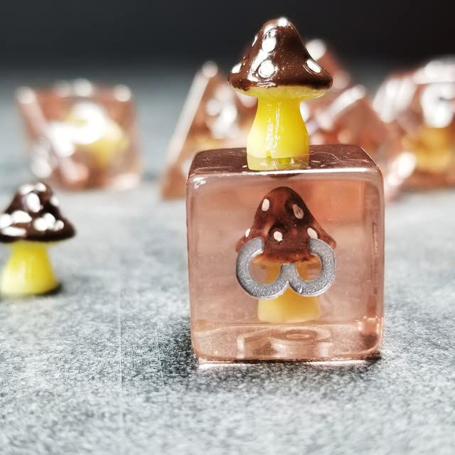 Sage's Portal Familiars and Reagents Resin DND Dice Set Polyhedral Dice Set for Dungeons and Dragons RPG Tabletop TTRPG (Black Magic Shrooms) - color: Black Magic Shrooms