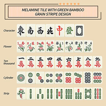 Chinese Creamy White 1.17 inches Compact Mahjong Set, Travel Small Size, 144 + 8 Blank Melamine Tiles, with Portable Travel Handbag Complete Mahjong Game Set - color: Creamy White