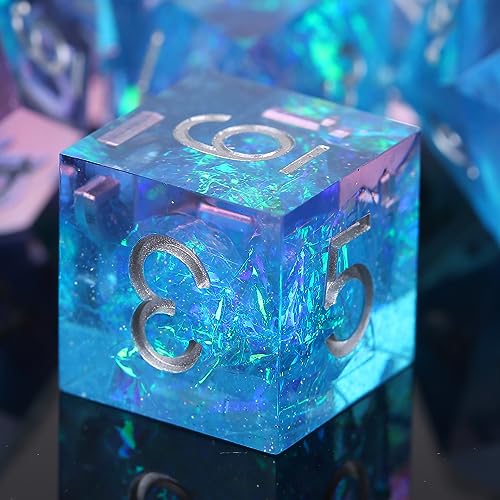 FugaCity Dice Set,Handmade Sharp Edge 7 Piece Resin Dice-Dungeon&Dragons Polyhedral Dice Set, D&D Dice Set with Gift Dice Case for RPG MTG Table Games - color: A-blue Sky