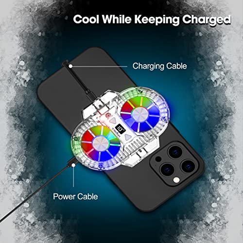 TRILINK Phone Cooler for Gaming with Dual Cooling Fans - Advanced Phone Cooling Technology - RGB LEDs - Ultra-Quiet - Output Function - LED Temperature Display for Android iPhone iOS Game Radiator
