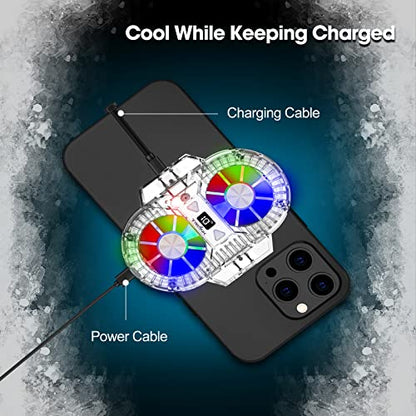 TRILINK Phone Cooler for Gaming with Dual Cooling Fans - Advanced Phone Cooling Technology - RGB LEDs - Ultra-Quiet - Output Function - LED Temperature Display for Android iPhone iOS Game Radiator