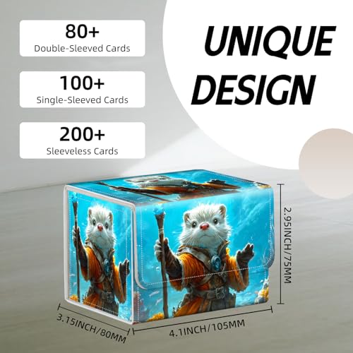 Trading Card Storage Box, Holds 100+ for MTG Cards, PU Leather with Magnetic Closure, Otter Mage with Staff Underwater Durable Deck Box for Magic the Gathering, Trading Card Games - color: Otter Mage with Staff Underwater