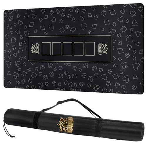 GUTSHOT Foldable Casino Quality Poker Mat | Water Resistant Poker Table Cloth, Soft Multi-Spandex | Waterproof, Noise-Free Gameplay | Includes Carrying Bag and 2 Gift Poker Card Packs - color: Black 47 X 27 Inch