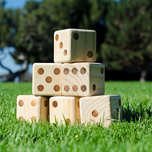 GoSports Giant Wooden Playing Dice Set with Rollzee and Farkle Scoreboard - Includes 6 Dice, Dry-Erase Scoreboard and Canvas Tote Bag - Choose 2.5 Inch or 3.5 Inch Dice) - style: 3.5 Inch Natural Wood Dice