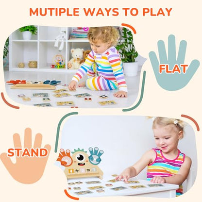 Finger Counting Math Toy for Kids 3-5, Montessori Monster Math Toy with Number Blocks, Hands-On Addition & Subtraction Learning Toy, Educational Birthday Gift for Toddlers - size: SIZE A