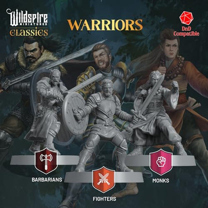 Warriors Class Set - Barbarians, Fighters, Monks - Characters, NPC for DND Miniatures Bulk I 28mm Dungeon Dragons D&D Miniatures I DND Minis D&D Figures I Pathfinder, Daggerheart, Realm Reforged