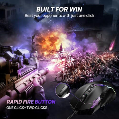 TECKNET Wired Gaming Mouse, 12,800 DPI with Optical Sensor, 8 Programmable Buttons, 13 RGB Backlit Modes, Ergonomic Design, Custom Software Gaming Mice for Laptop,PC - color: Black