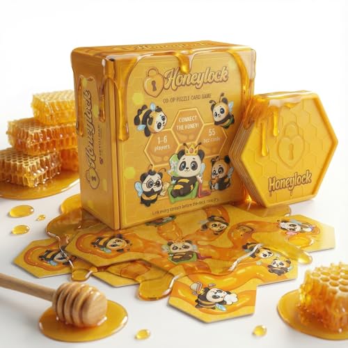 Honeylock Co-Op Strategy Board Game – Solo Friendly Hex Card Puzzle Game for 1–6 Players, Quick 10–15 Min Family Board Game for Teens & Adults, Tile-Matching Hive Puzzle, 55 Cards