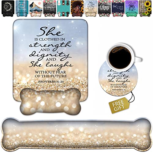 Wrist Rest Support Ergonomic Gel Mouse Pad & Memory Foam Keyboard Set, Non-Slip Rubber PU Base for Home Office Working Studying Easy Typing & Pain Relief - Bible Verses Proverbs 31:25 - color: Bible Verses Proverbs 31:25