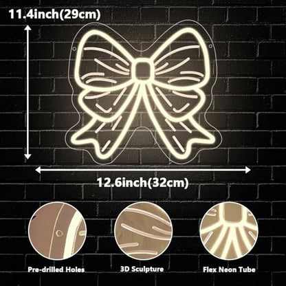 Bow Neon Sign, Bow LED Sign for Wall Room Decor Dimmable Bow Neon Light for Girl's Girly Bedroom Party Decoration Birthday Bridal Shower Wedding Beauty Nail Salon Nursery USB Powered(12.6"*11.4") - style: Bow