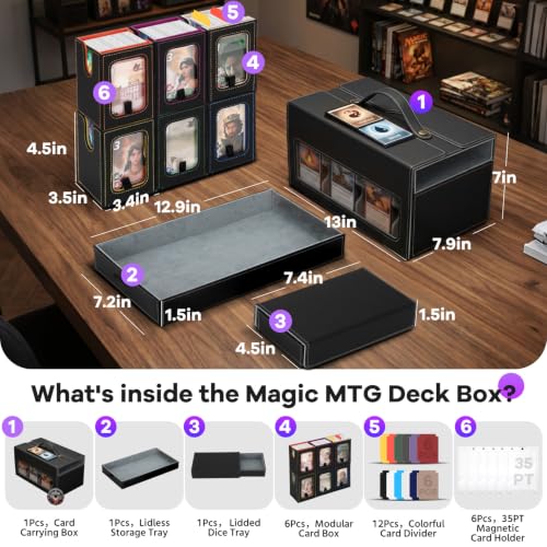 MTG Commander Deck Box with Handle, 6deck Modular Card Case and 2Dice Trays | Holds 780+ Double-Sleeved Cards,Removable Magic the Gathering Storage,Magnetic Lock/Holderss, Display Window for TCG/EDH - color: Colorful, style: 6-Deck Modular Card Case