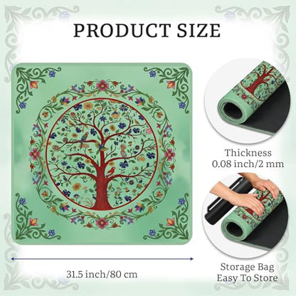 Trees Mahjong Table Mat, Flowers Non-Slip Noise Reduction Mah Jong Mat with Carrying Bag, Game Table Cover for Mahjongs Poker Card, Festival Birthday Gift for Mahjong Lovers, 31x 31In - color: Tree-flower