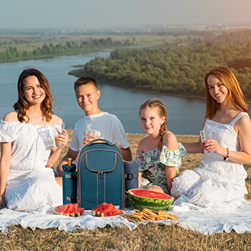 Hap Tim Picnic Basket Backpack for 4 Person with Blanket, Wine Holder, Cooler Compartment, Cutlery Set, Couples Gifts, Mr & Mrs Gifts, Bridal Shower Gifts, Registry Wedding Registry, Blue (3065-BL) - color: Blue, size: 4 person