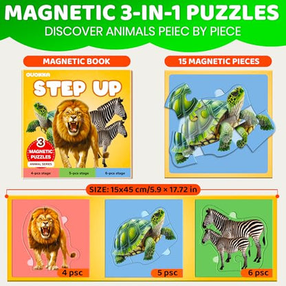 QUOKKA Step Up Magnetic Puzzles for Toddlers 1-3, Wild Animals Puzzle Set in One Book, Travel Games for Kids 3-5, Screen Free Toy for Toddlers and Preschoolers - color: Safari2