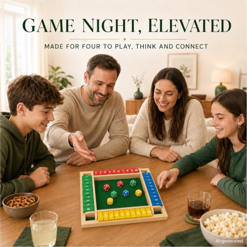 Shut The Box Game, 4 Player Wooden Square Board with 8 Dice Set | 4-player Shut The Box wooden square math board with 8 dice for adults,family nights, parties and pub tabletop strategy play. - color: 1-4 Players