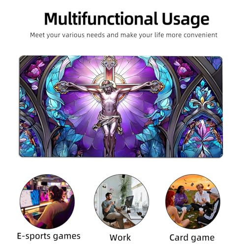 for MTG Playmat TCG Card Game Mat with Stitched Edges,Board Game Mats Non-Slip Waterproof Rubber Base 24 x 14 inch for CCG RPG DTCG Trading Card,Crucifixion Scene - color: Crucifixion Scene