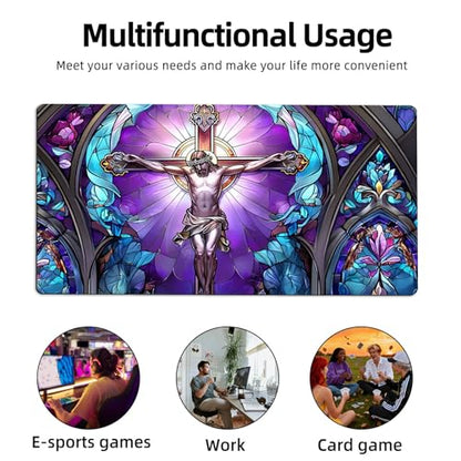 for MTG Playmat TCG Card Game Mat with Stitched Edges,Board Game Mats Non-Slip Waterproof Rubber Base 24 x 14 inch for CCG RPG DTCG Trading Card,Crucifixion Scene - color: Crucifixion Scene