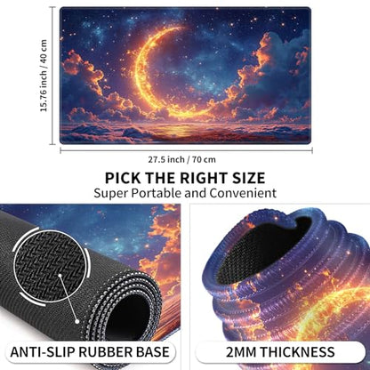 Card Playmat 70 x 40 cm Game Mats Tabletop Magic for MTG/TCG Cards, Trading Card Game Playing Stitched Commander Deck Gaming Desk Duel Mat Card Gameplay Mats, Fantasy Moon Stars - color: Fantasy Moon Stars, size: 27.5"X15.7"