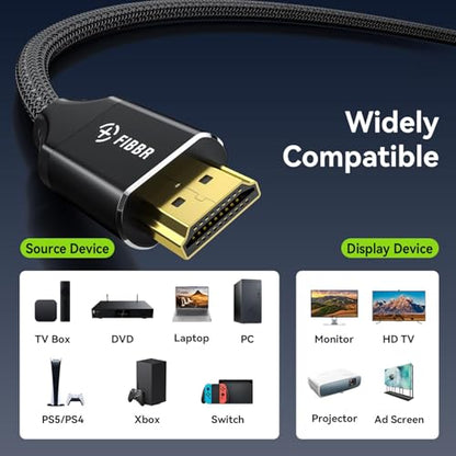 FIBBR 8K HDMI 2.1 Cable 6ft/2m, 48Gbps High Speed HDMI Cord, Support 8K@60Hz 4K@120Hz 2K@240Hz eARC 3D Dynamic HDR 12Bit for PS4/PS5 Laptop Xbox Series Standard HDMI Port - size: 6FT