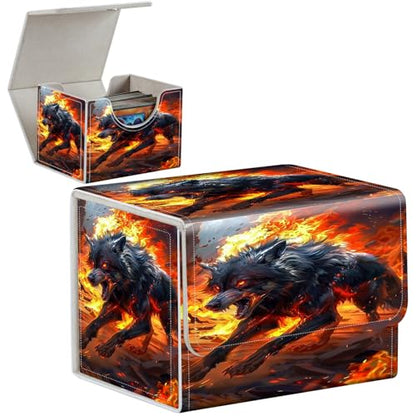 PU Leather Deck Box for MTG Commander Cards, Fits 100+ Double Sleeved Cards, Secure Magnetic Trading Card Storage Case for TCG CCG,Fiery Spirit Wolf - color: Fiery Spirit Wolf